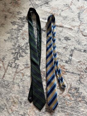 Lot of 2 Men's Neckties Van Heusen Striped & Merona Green Navy Plaid